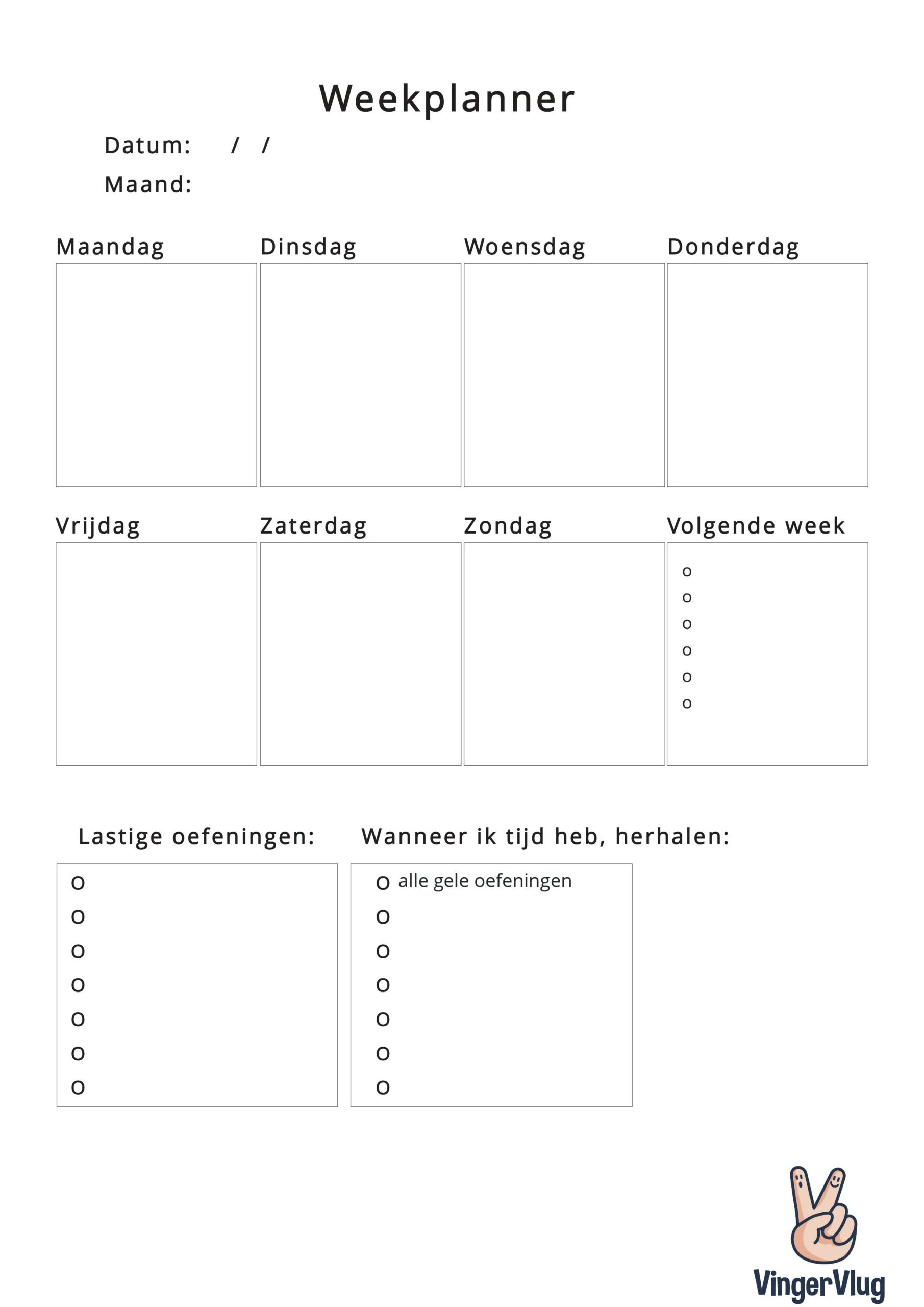 Planningsschema Weekplanner VingerVlug